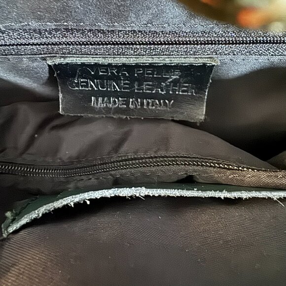 Italian Green Leather Satchel – Structured Top Handle Bag w/ Gold Tone Hardware - Picture 6 of 9